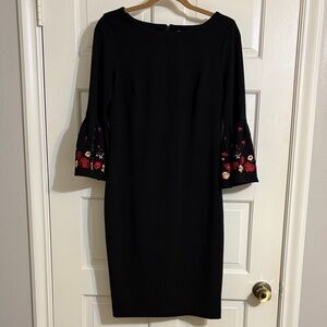 Calvin Klein Black SheathDress with Floral Embroidered Sleeves